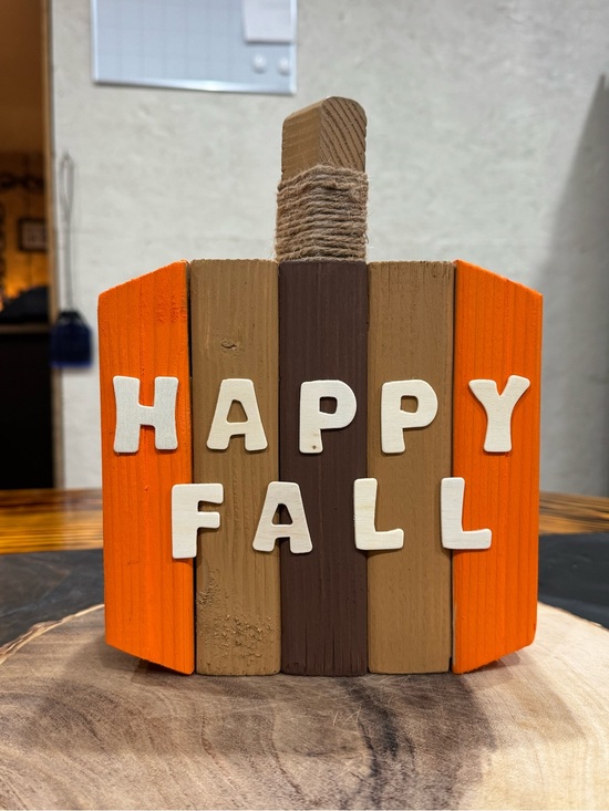 Other - Happy Fall Wooden Pumpkin Sign - Orange & Brown